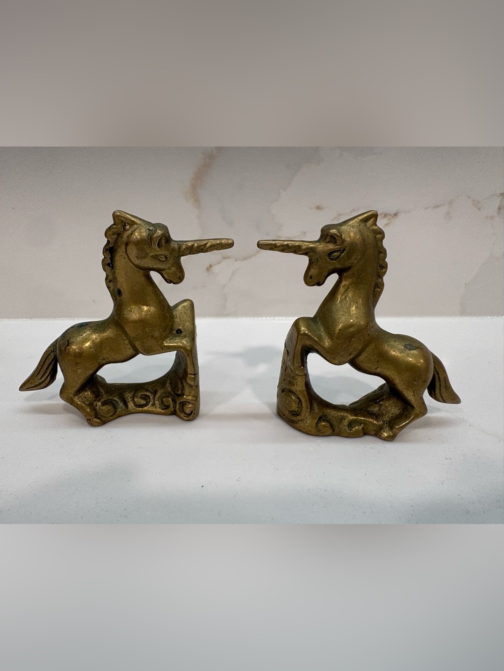 A Pair Brass Unicorn Figurines/Paperweight- 2.5 inch tall